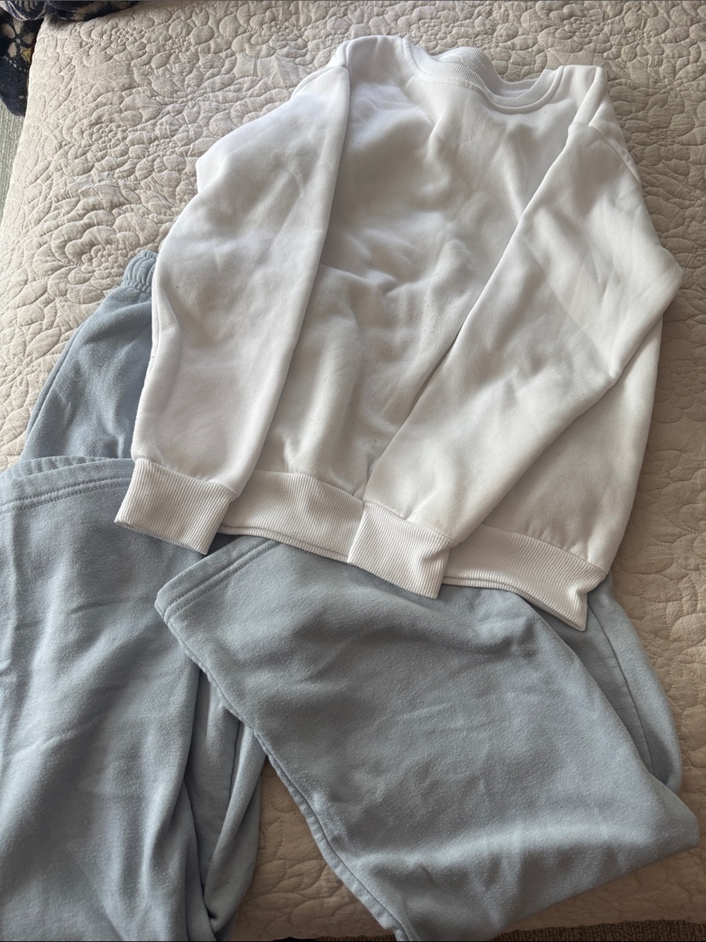 SHEIN White Crewneck Sweatshirt with Light Blue Joggers